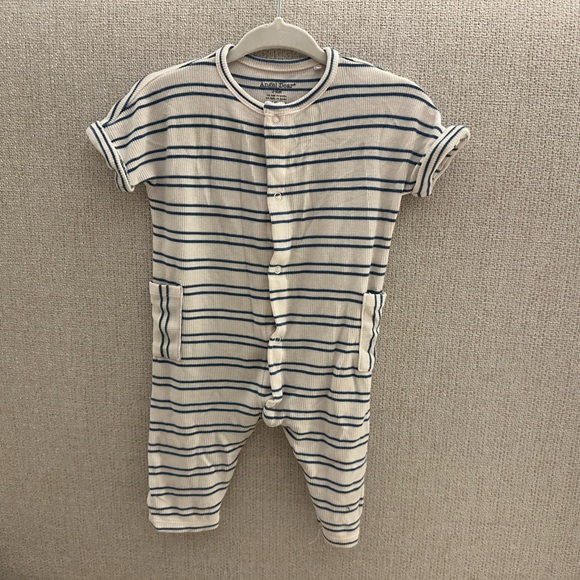 Angel Dear Short Sleeve Ribbed Button Up Romper 3-6mo - Picture 1 of 3